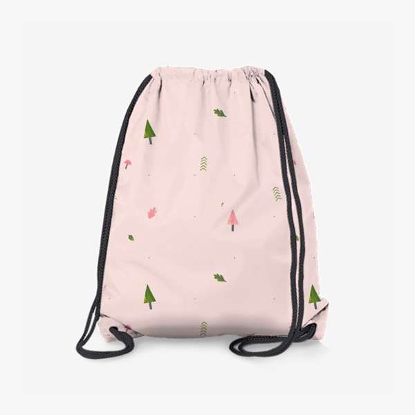 Рюкзак «Лес на розовом (паттерн, елки, листья, грибы, желуди)»