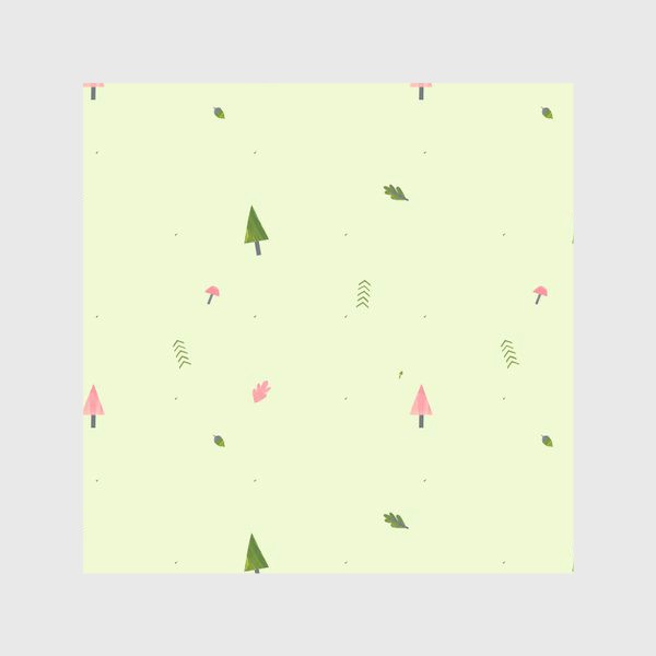 Скатерть «Лес на зеленом (паттерн, елки, листья, грибы, желуди)»