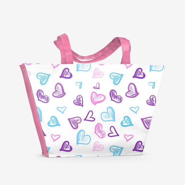 Пляжная сумка «Яркие разноцветные сердечки паттерн »