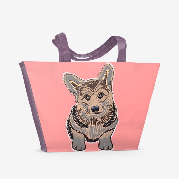 Пляжная сумка «Малыш корги в розовом круге. Милый щенок собаки»
