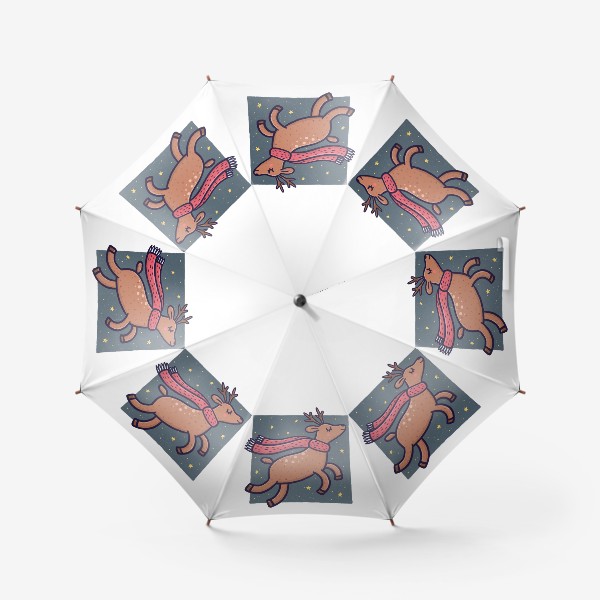 Зонт «Новогодний северный олень в шарфике на белом фоне»