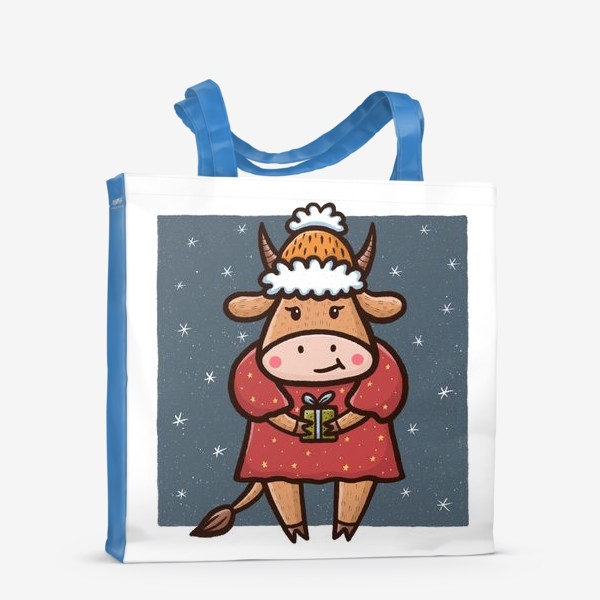 Сумка-шоппер «Милая корова с подарком на белом фоне. Новый год 2021»