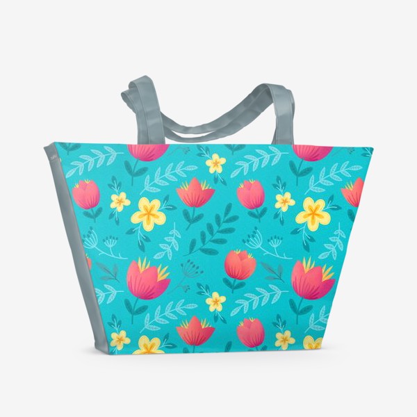 Пляжная сумка «Тюльпаны на бирюзовом»