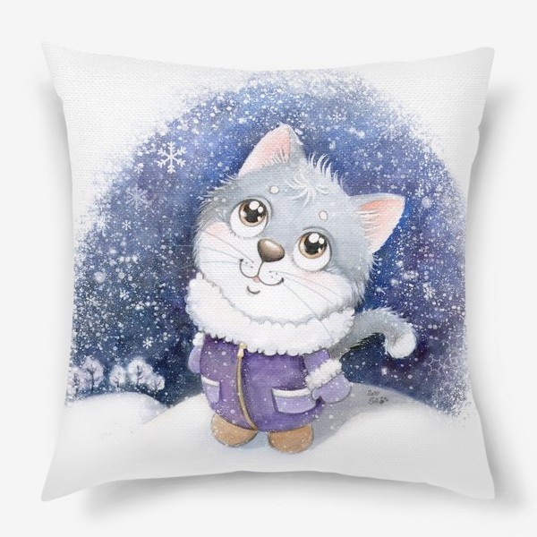 Подушка «Котик и снегопад»