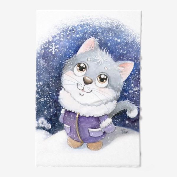 Полотенце «Котик и снегопад»