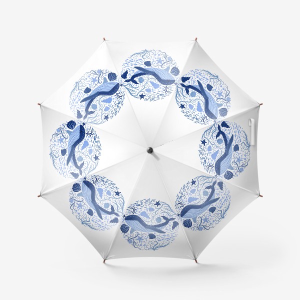 Зонт «Милый кит в скандинавском стиле в окружении ракушек, рыб, водорослей»