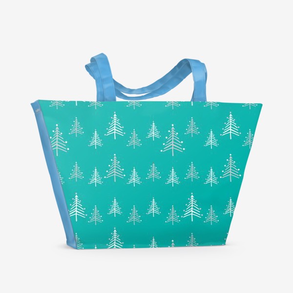 Пляжная сумка «Новый год, минималистичные ёлки на голубом фоне»