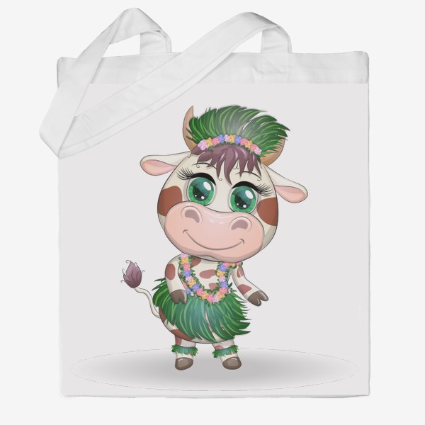 Сумка хб «Бык, символ 2021 года, танцующая корова в гавайском наряде »