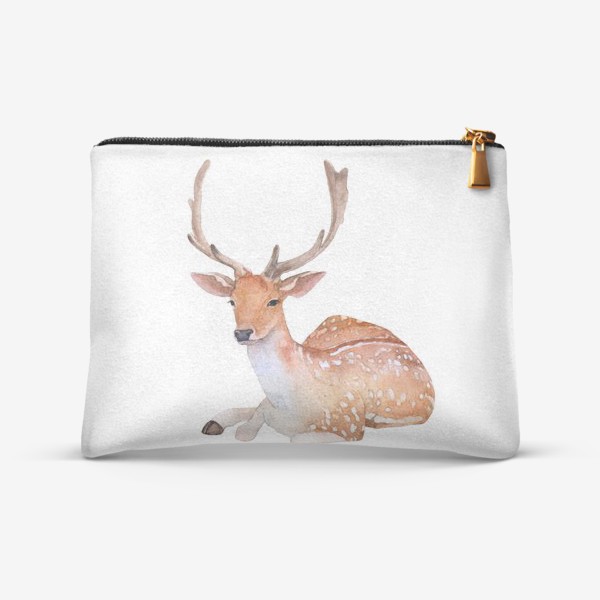Косметичка «Reindeer watercolor drawing isolated on white background.»