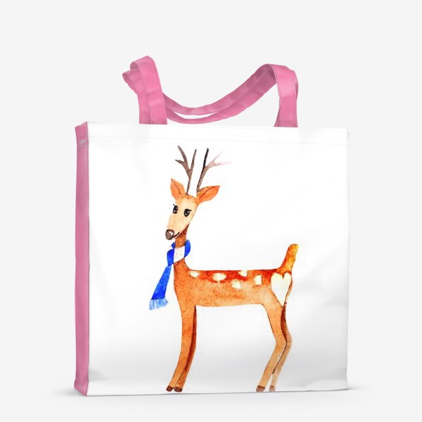 Сумка-шоппер «Deer, cartoon new year character. Watercolor isolated drawing on a white background.»