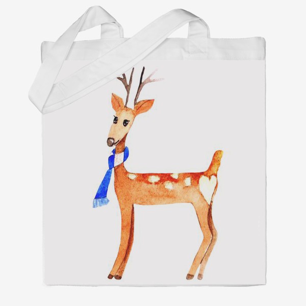 Сумка хб «Deer, cartoon new year character. Watercolor isolated drawing on a white background.»