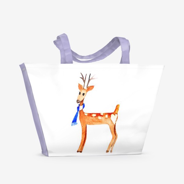 Пляжная сумка «Deer, cartoon new year character. Watercolor isolated drawing on a white background.»