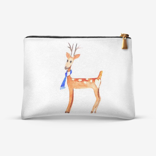 Косметичка «Deer, cartoon new year character. Watercolor isolated drawing on a white background.»