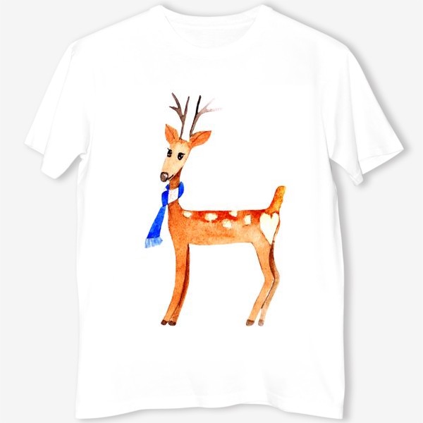 Футболка «Deer, cartoon new year character. Watercolor isolated drawing on a white background.»