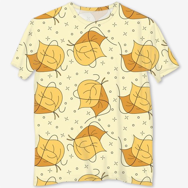 Футболка с полной запечаткой «Осенние желтые листья - Дудл паттерн»