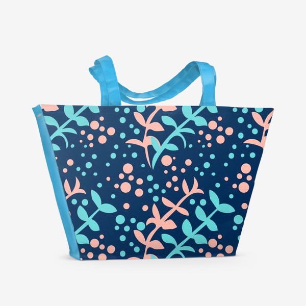 Пляжная сумка «Сказочные растения - Паттерн на синем»