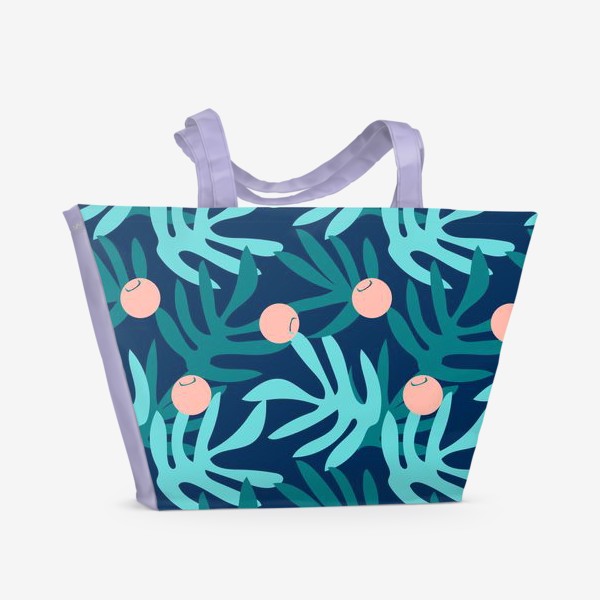Пляжная сумка &laquo;Тропические растения и ягоды на синем фоне&raquo;