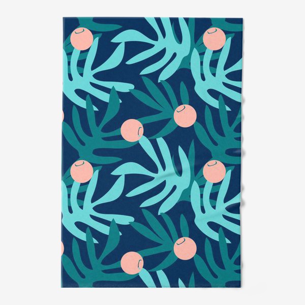 Полотенце «Тропические растения и ягоды на синем фоне»