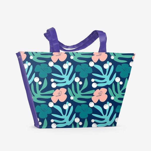 Пляжная сумка «Тропические растения и розовые цветы»