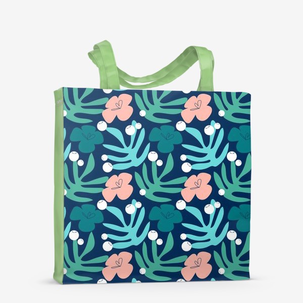 Сумка-шоппер «Тропические растения и розовые цветы»
