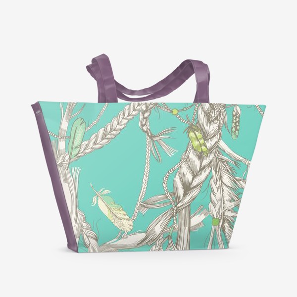 Пляжная сумка «Девические косы, перья, ветер и мечты»