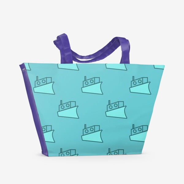 Пляжная сумка «Пароход - Паттерн на голубом фоне»