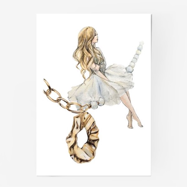 Постер «Fashion Воздушная Девушка украшения золото»