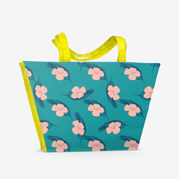 Пляжная сумка «Розовые цветы и перья»