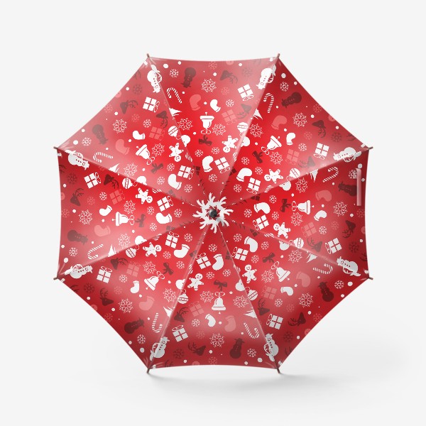 Зонт «Новогодний узор на красном фоне»