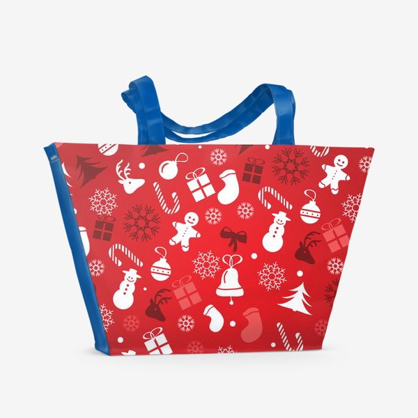 Пляжная сумка «Новогодний узор на красном фоне»