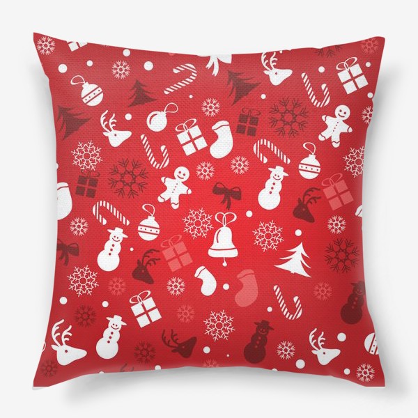 Подушка «Новогодний узор на красном фоне»