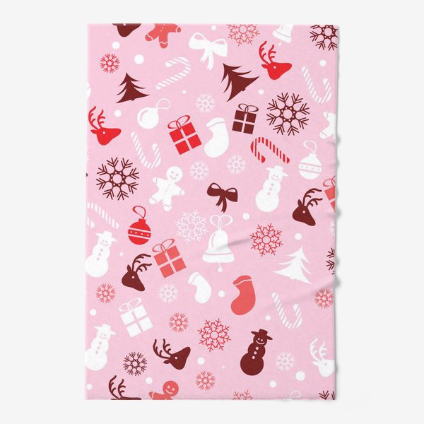Полотенце «Новогодний узор на розовом фоне»