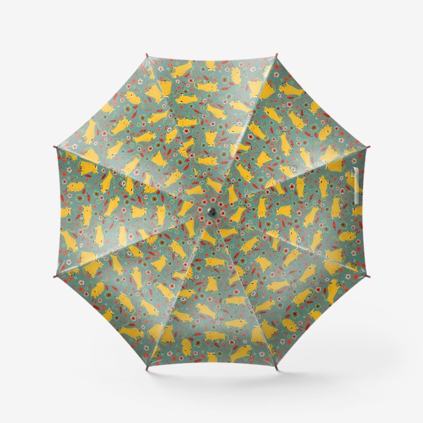 Зонт «Жёлтые быки резвятся на лугу в цветах»