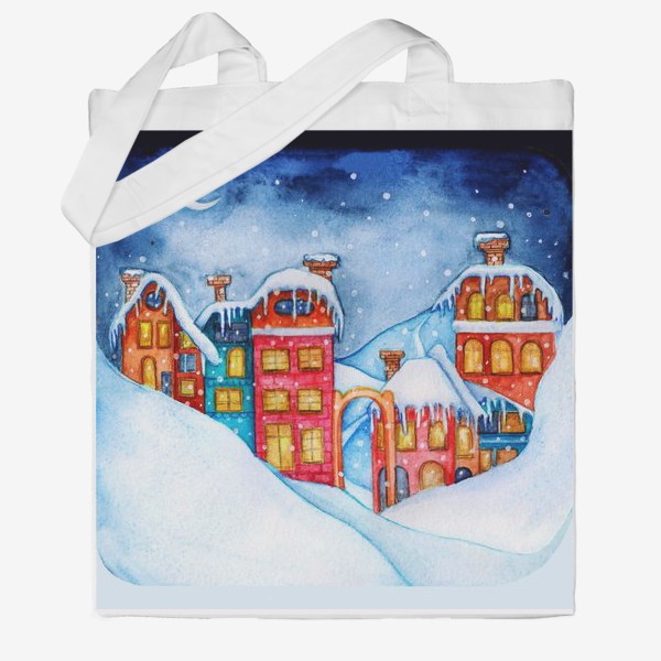 Сумка хб «Watercolor illustration of a winter city at night.5000»