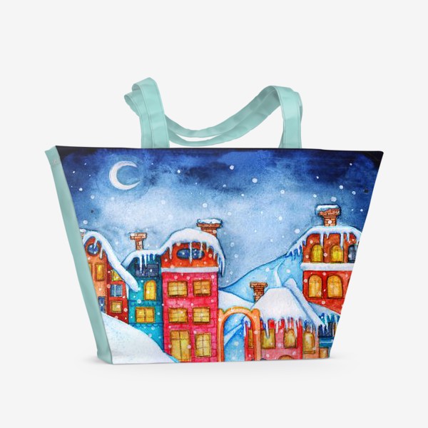 Пляжная сумка «Watercolor illustration of a winter city at night.5000»