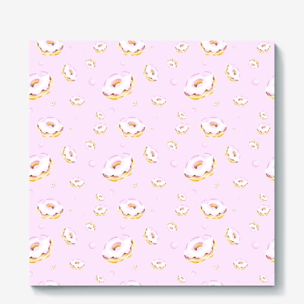 Холст «Пончики на розовом (мелкий узор)»