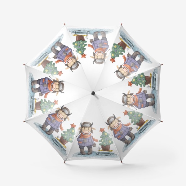 Зонт «Новогодний бык с елочкой»
