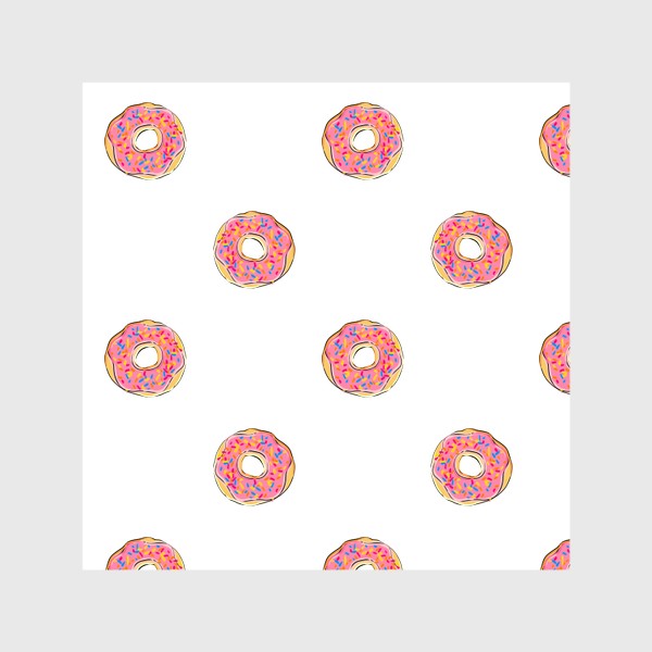 Шторы «Сладкий орнамент из пончиков с глазурью. Сладости и десерты на белом фоне»