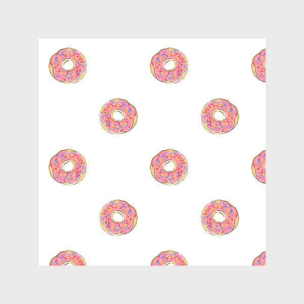 Скатерть «Сладкий орнамент из пончиков с глазурью. Сладости и десерты на белом фоне»