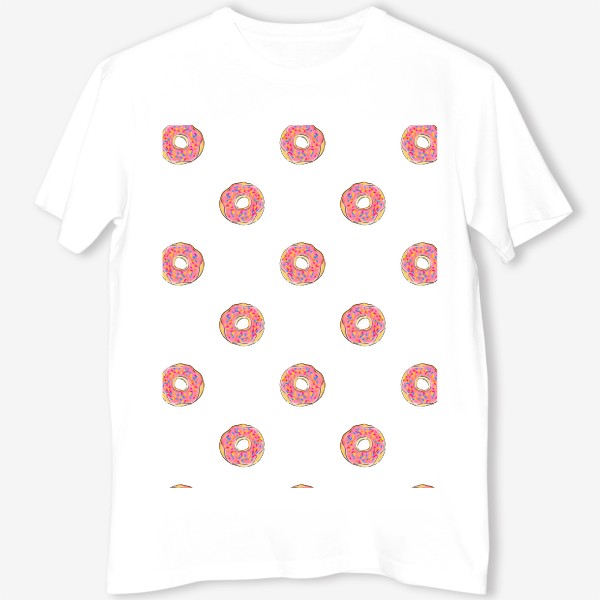 Футболка «Сладкий орнамент из пончиков с глазурью. Сладости и десерты на белом фоне»