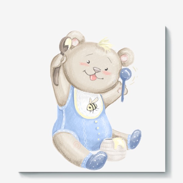 Холст «Мишка малыш с баночкой меда»