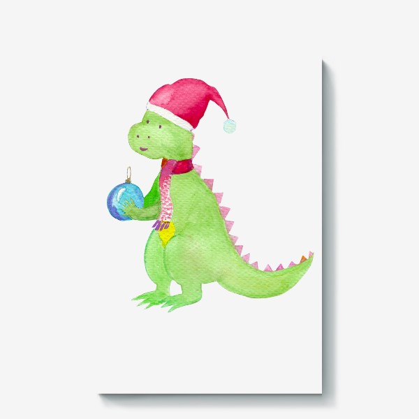 Холст «Новогодний динозавр с шариком »