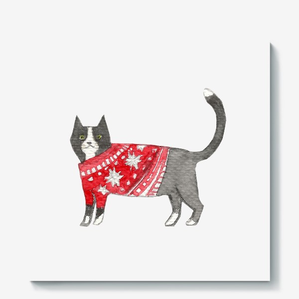 Холст «Новогодний кот в свитере»