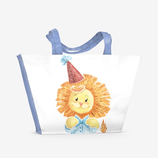 Пляжная сумка «Львенок малыш в праздничном колпаке»