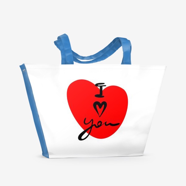 Пляжная сумка «Я тебя люблю. С днем Святого Валентина. Красное сердце и красивая надпись»