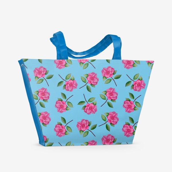 Пляжная сумка «Камелии на голубом фоне»