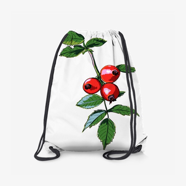 Рюкзак «Шиповник с красными ягодами и зелеными листьями. Ботанический скетч ярких плодов на ветке»