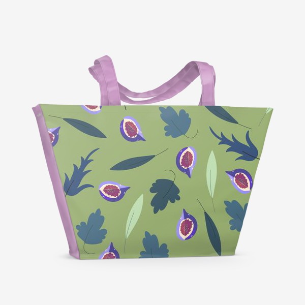 Пляжная сумка «инжиры и листья на зеленом»