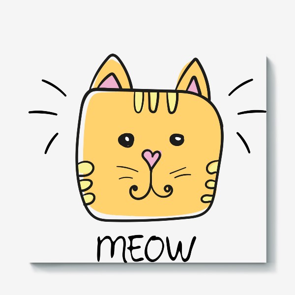 Холст «Meow - Мяу. Милый принт с желтым котом»