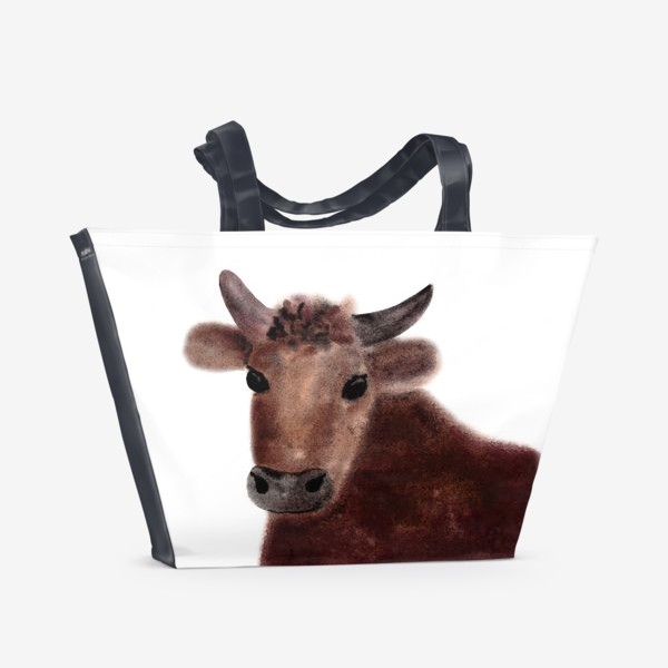 Пляжная сумка «Акварельный бык Борька»